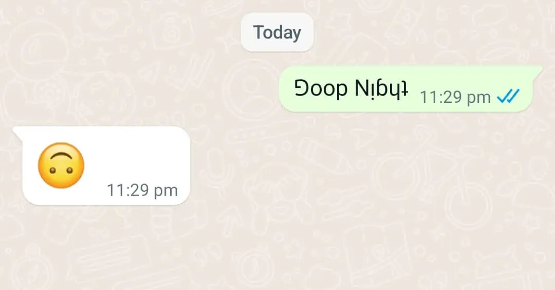 Preview of Upside Down text on WhatsApp